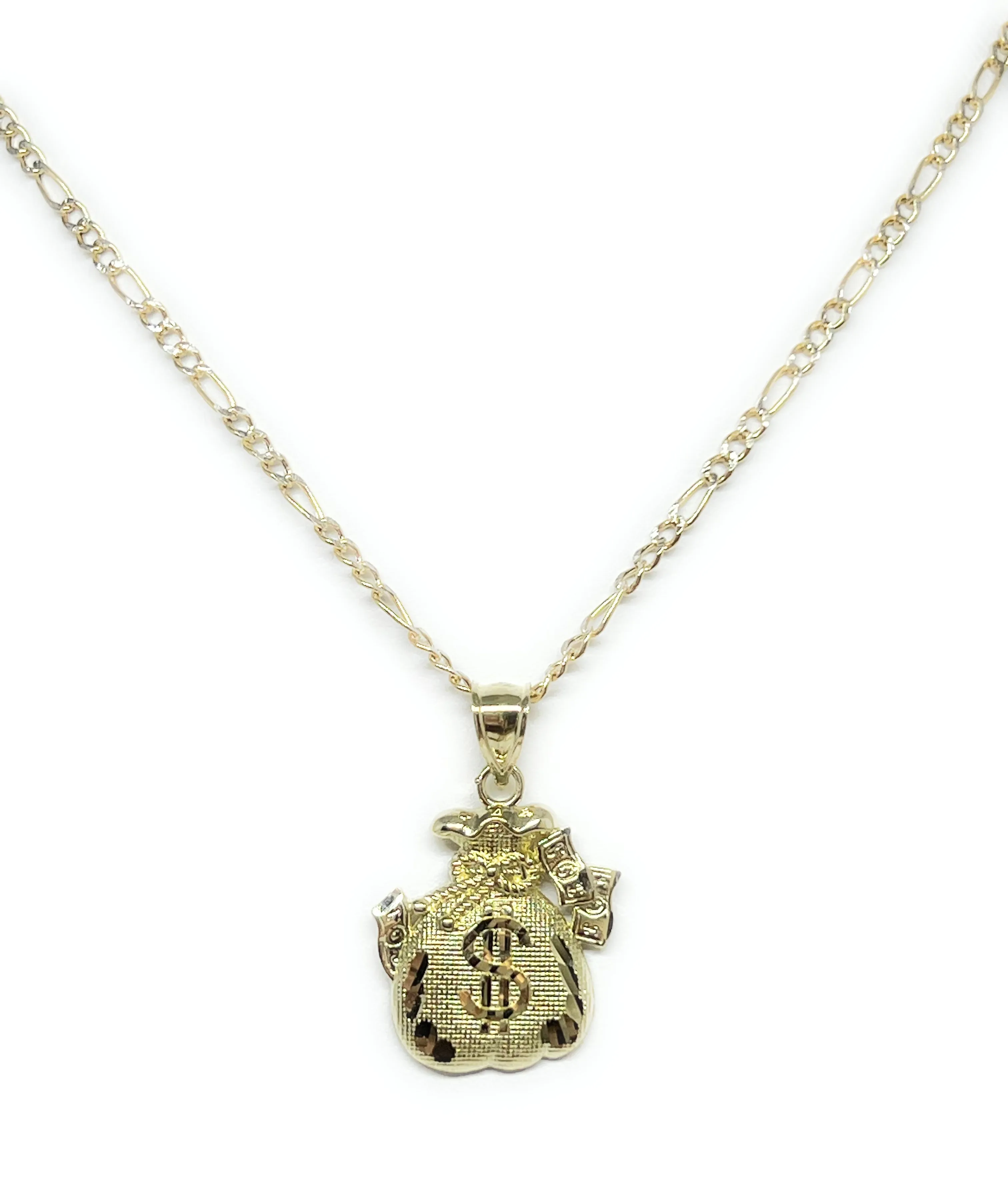 10k Solid Money Bag Dollar Sign Pendant Necklace