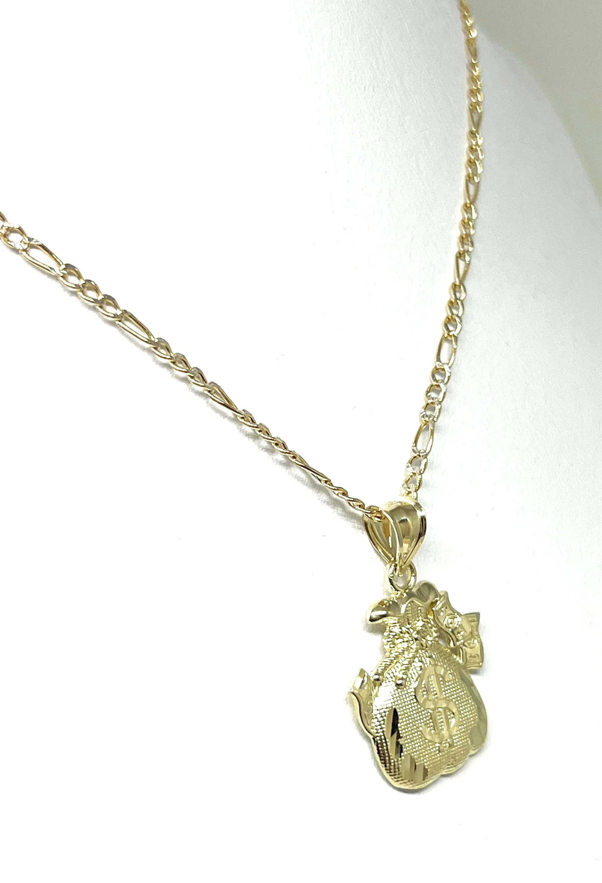 10k Solid Money Bag Dollar Sign Pendant Necklace