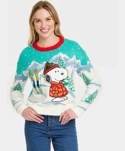 33 Degrees Women's Snoopy Puffer Jacket Festive Graphic Sweater