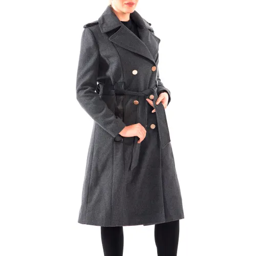 Alpine Swiss Womens Trench Coat Wool Double Breast Jacket Gold Buttons With Belt