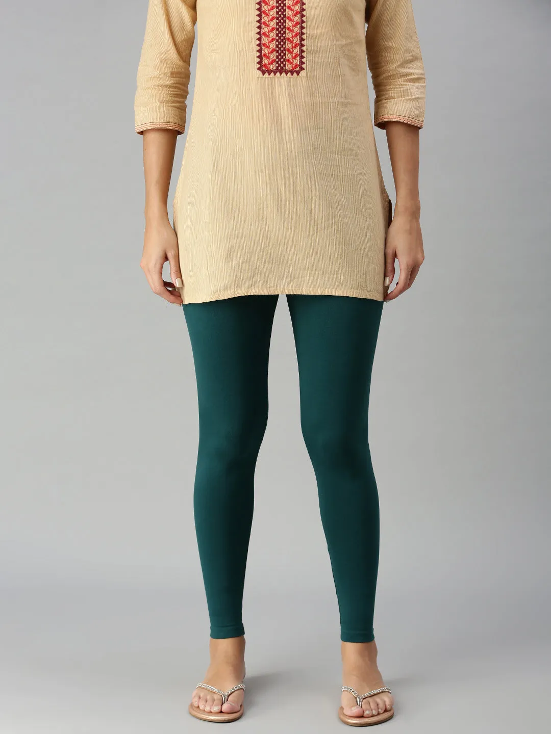 Ankle Length Leggings Cotton-Bottle Green