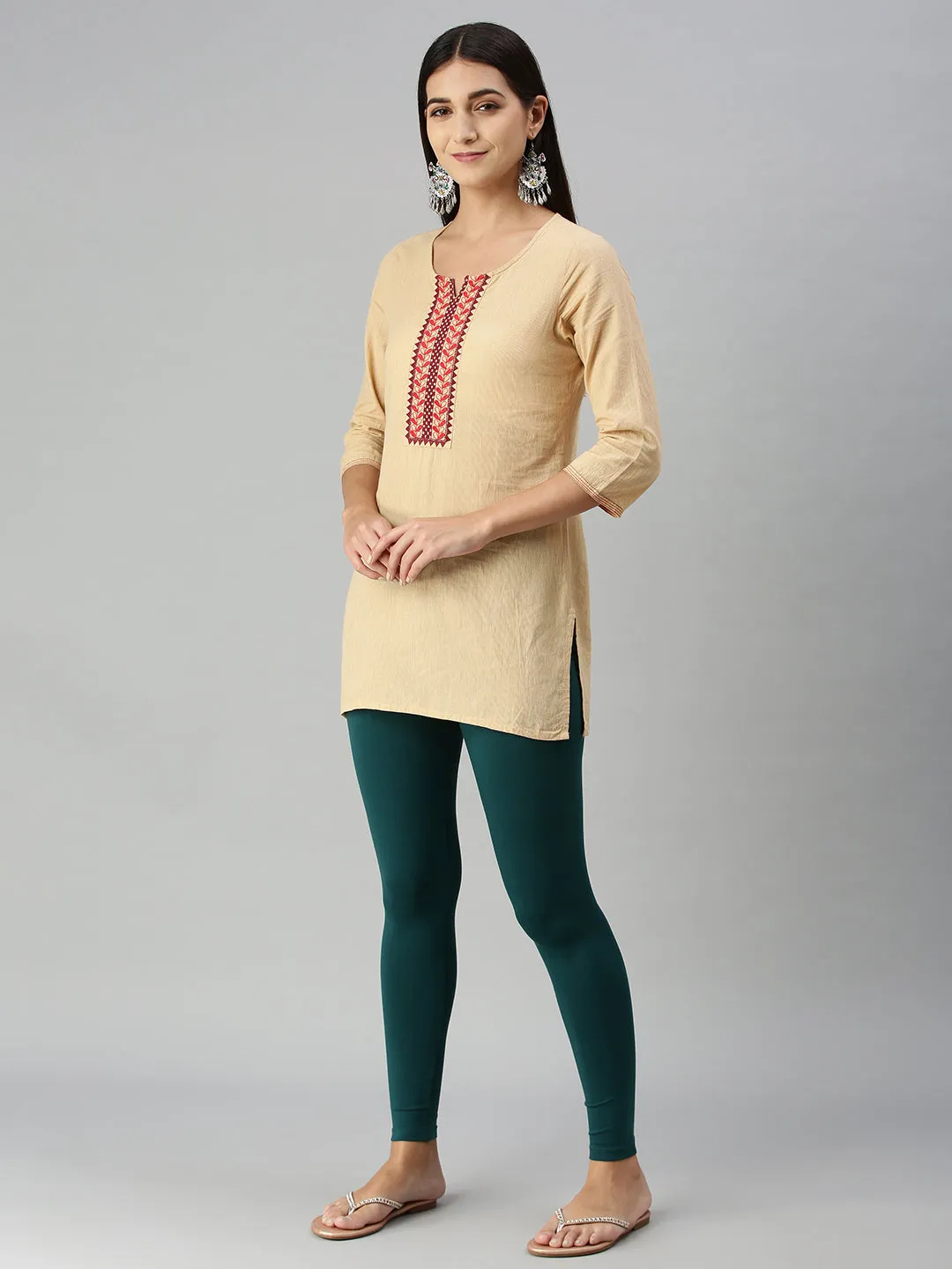 Ankle Length Leggings Cotton-Bottle Green