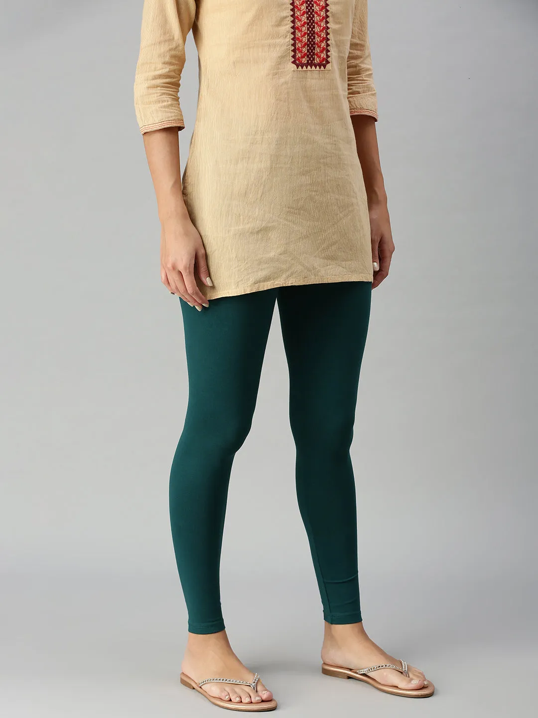 Ankle Length Leggings Cotton-Bottle Green