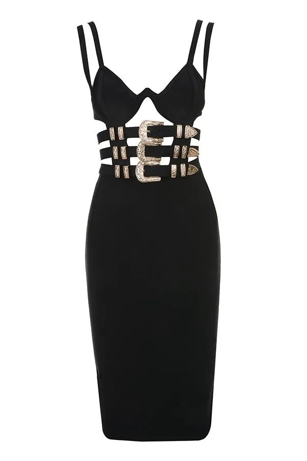 Anne Turner Black Bandage Belted Dress