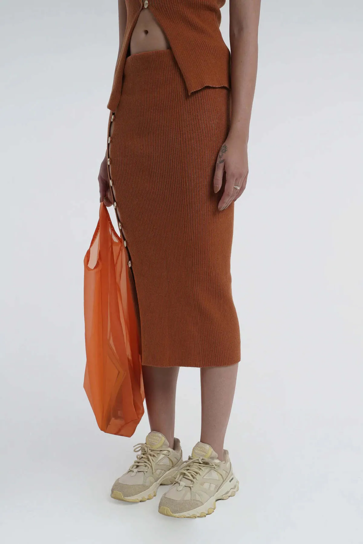 Apparel Button-Up Kick Skirt - Tobacco