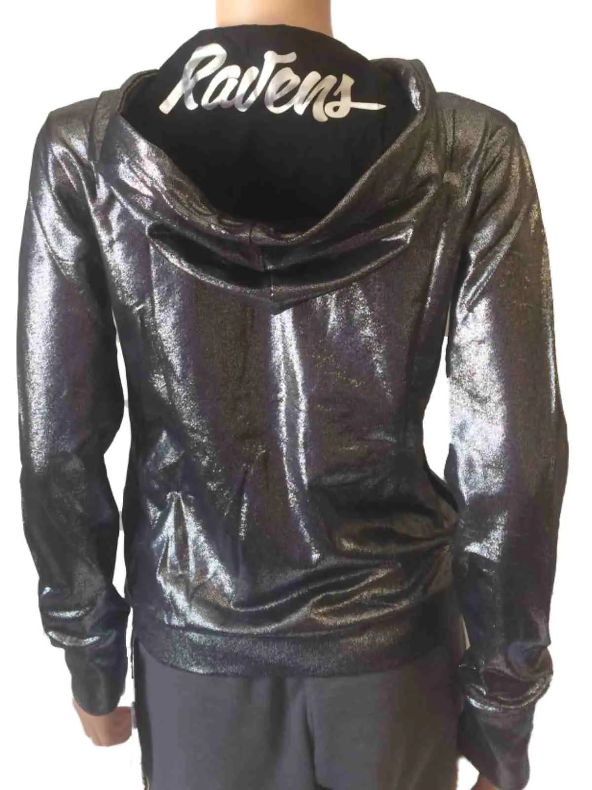 Baltimore Ravens All Sport Couture Women's Black Shiny Full Zip Up Jacket (S)