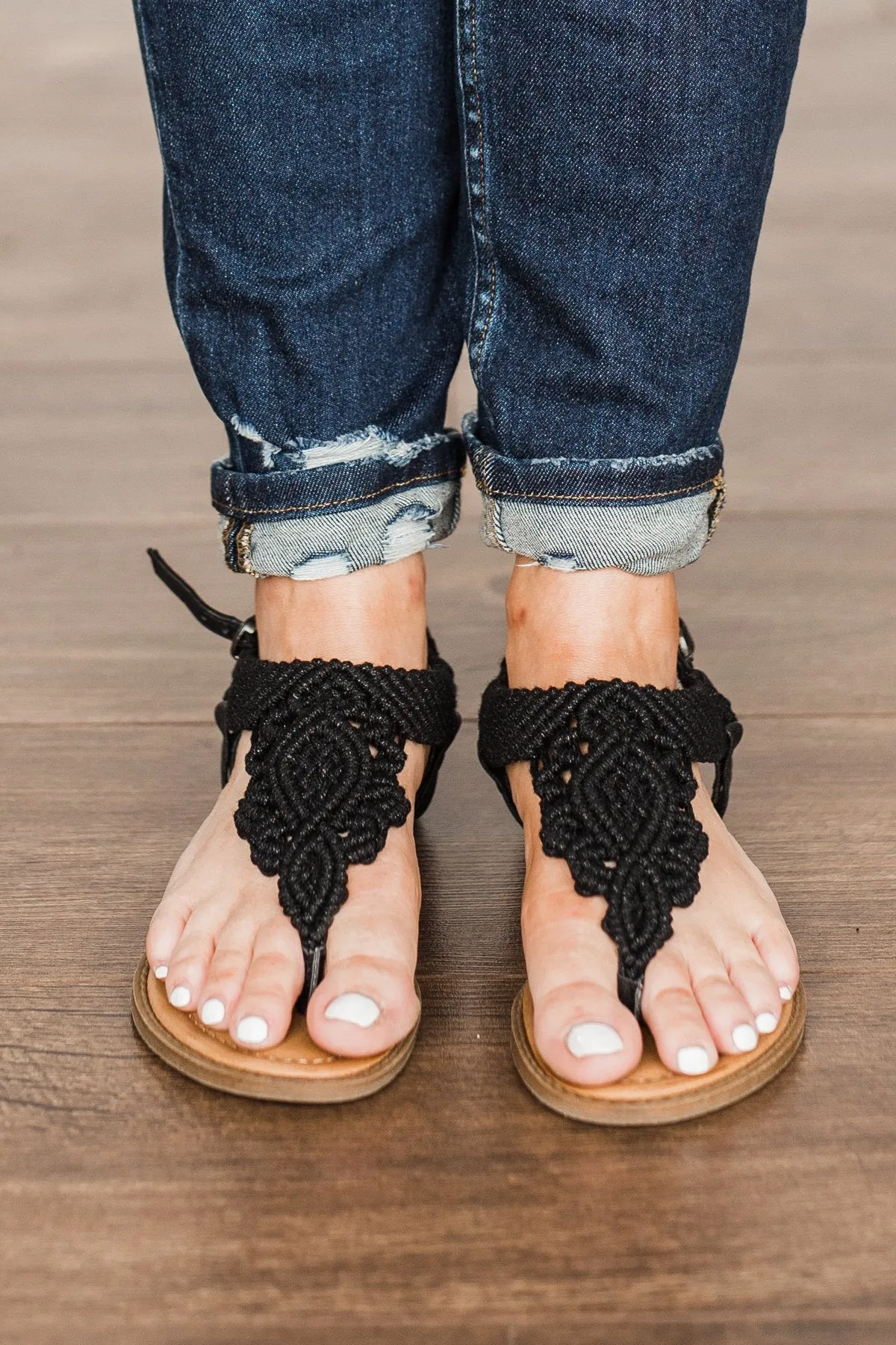 Blowfish Brandey Sandals- Black Macrame