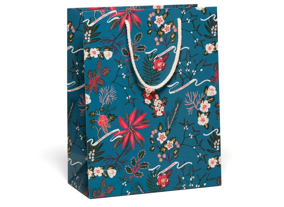 Blue Poinsettia Holiday Gift Bag