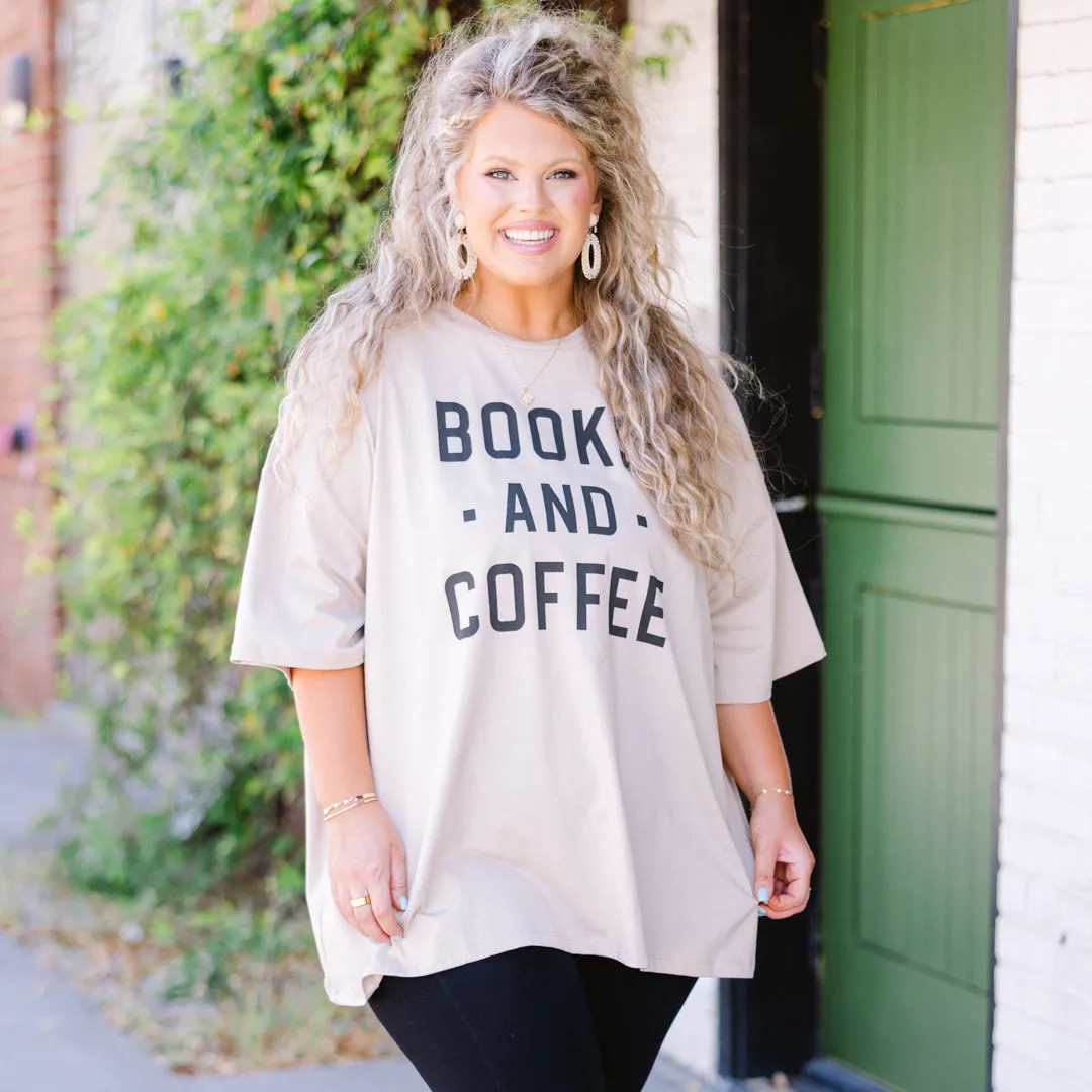 Books And Coffee Boyfriend Tee, Light Mocha