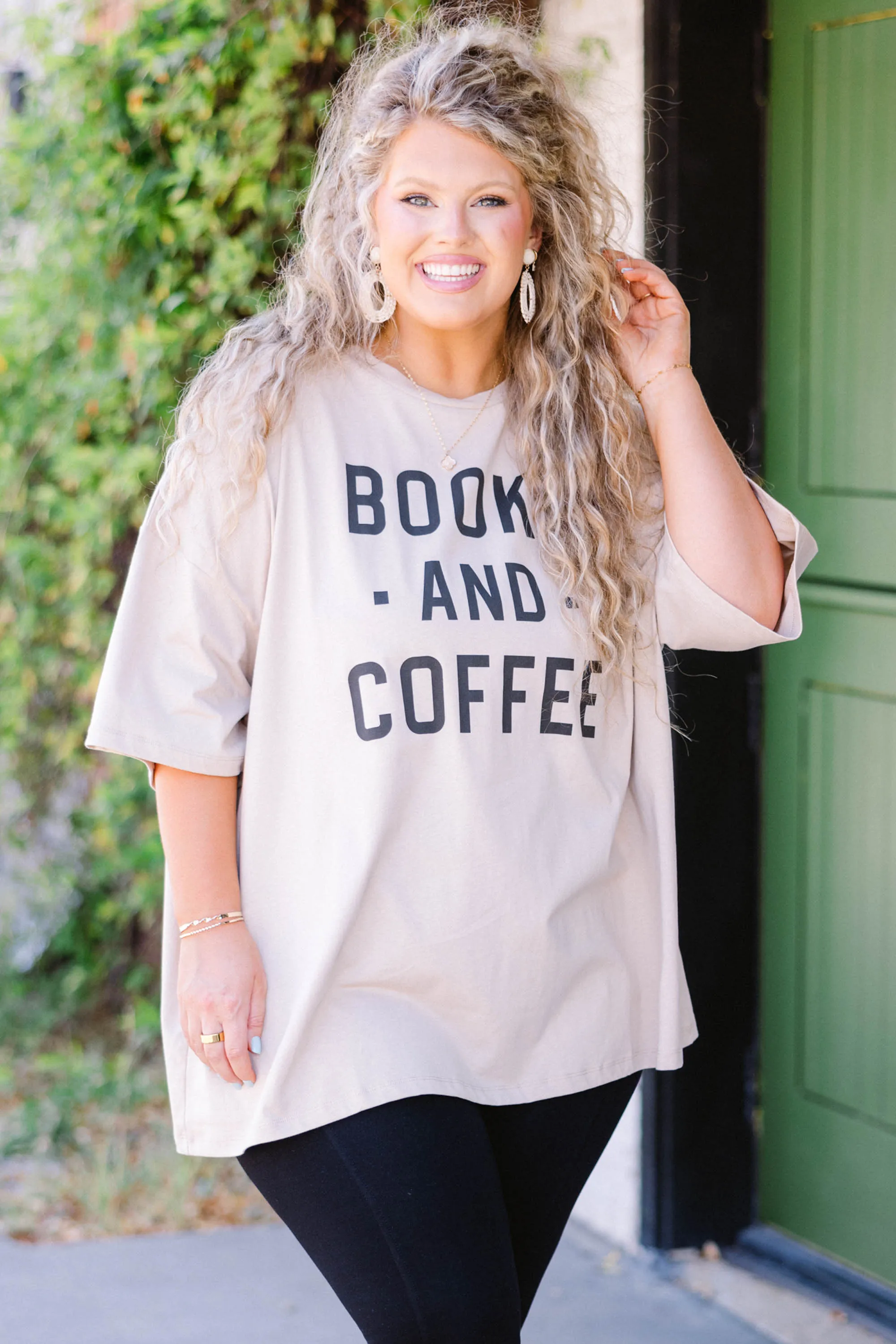 Books And Coffee Boyfriend Tee, Light Mocha