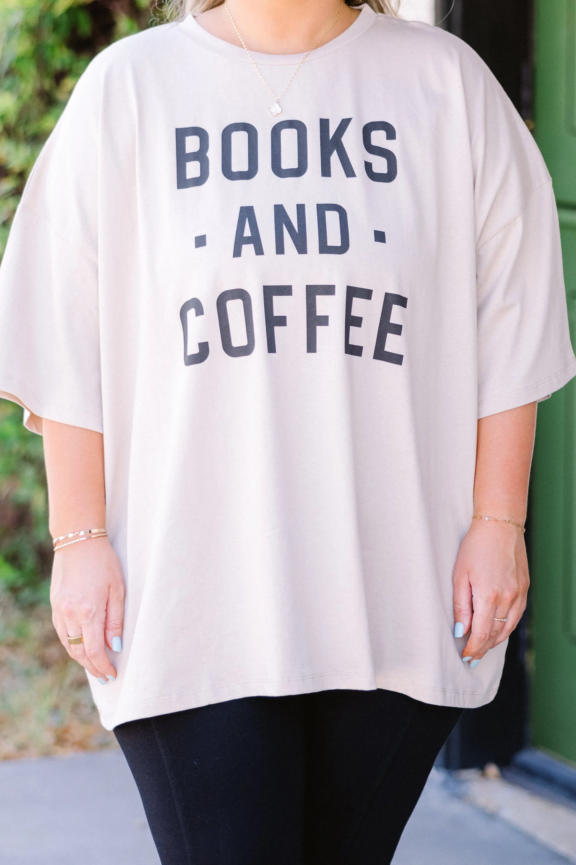 Books And Coffee Boyfriend Tee, Light Mocha