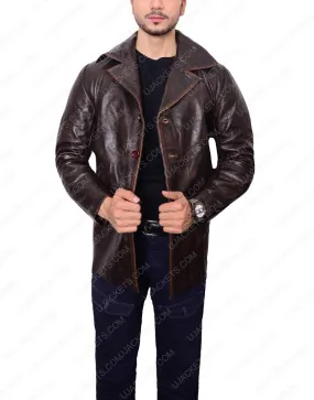 Brown Waxed Leather Jacket For Mens