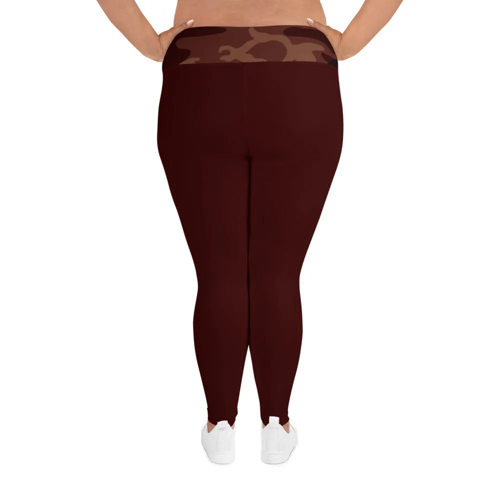 Burgundy Camouflage Plus Size Leggings