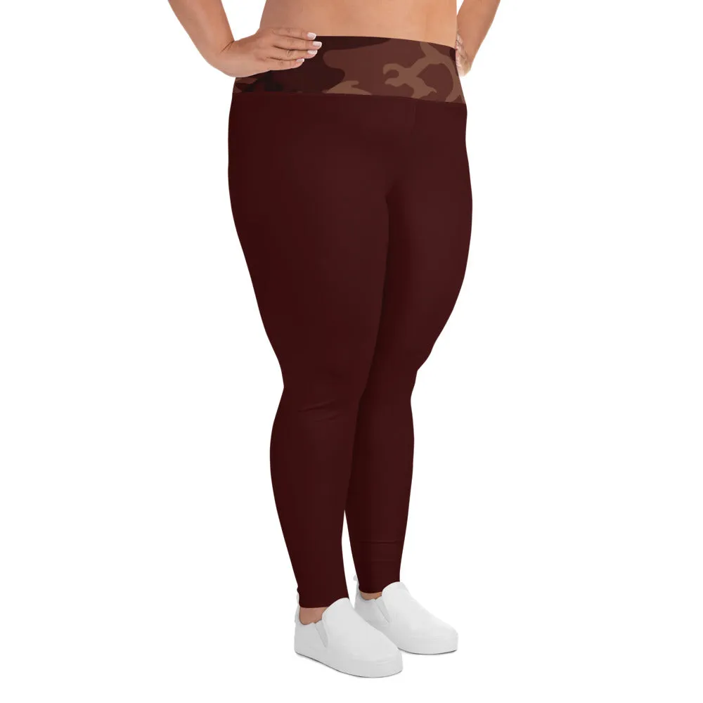 Burgundy Camouflage Plus Size Leggings