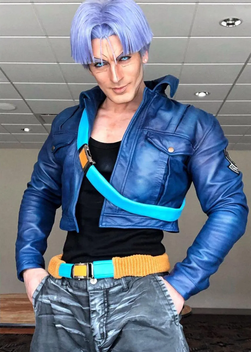 Buy Mens Capsule Corp Dragon Ball Z Future Trunks Leather Jacket Purple Blue LucaJackets