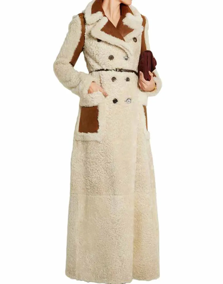 Camila Double-Breasted Shearling Long Coat | ujackets.com