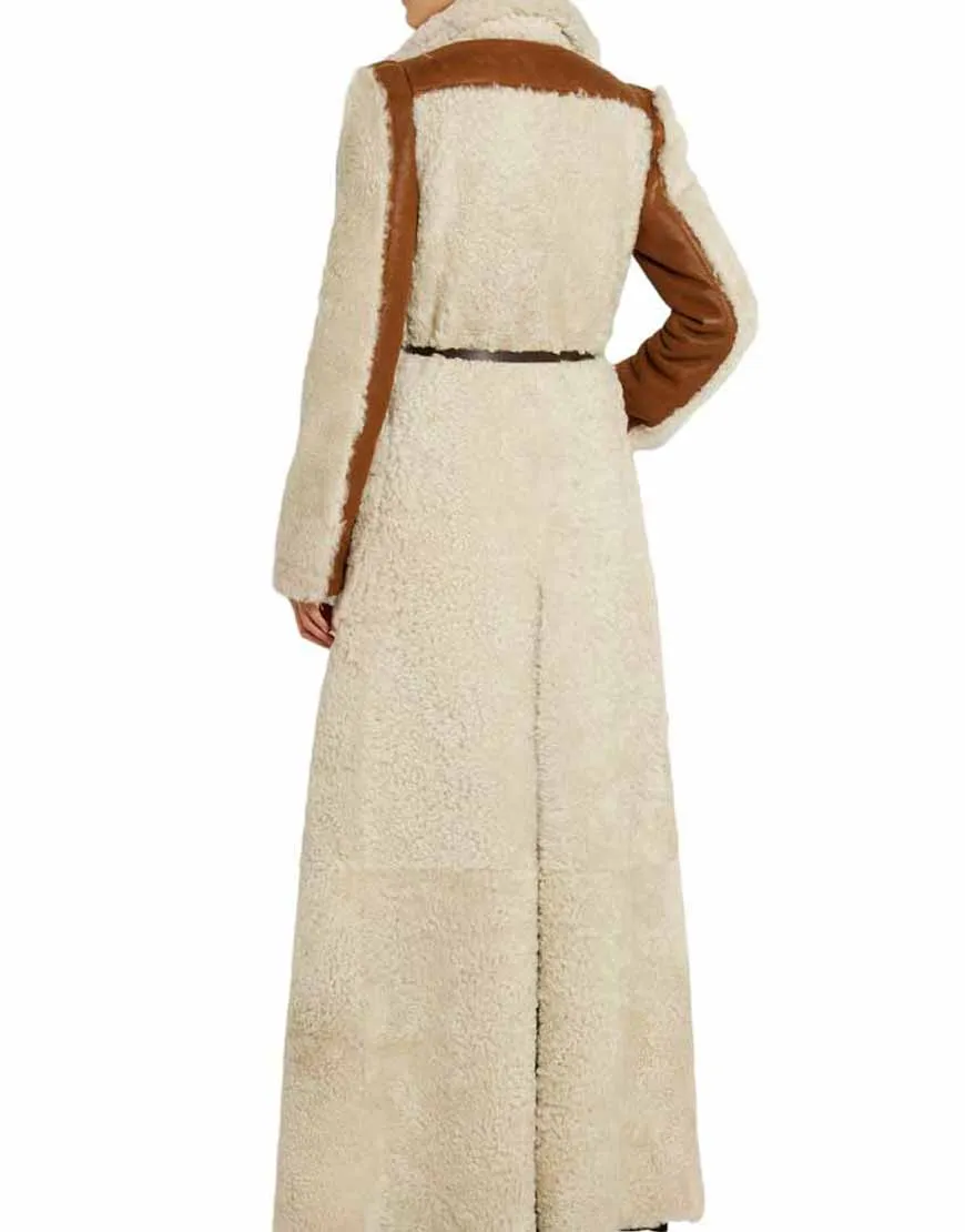 Camila Double-Breasted Shearling Long Coat | ujackets.com