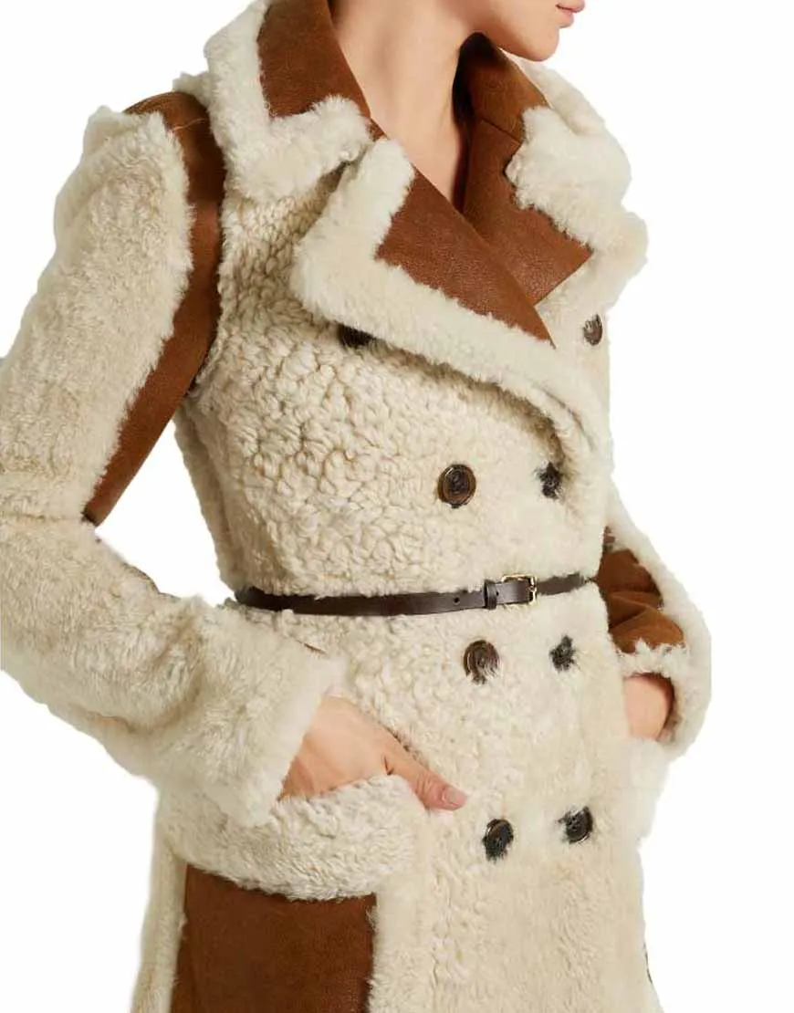 Camila Double-Breasted Shearling Long Coat | ujackets.com