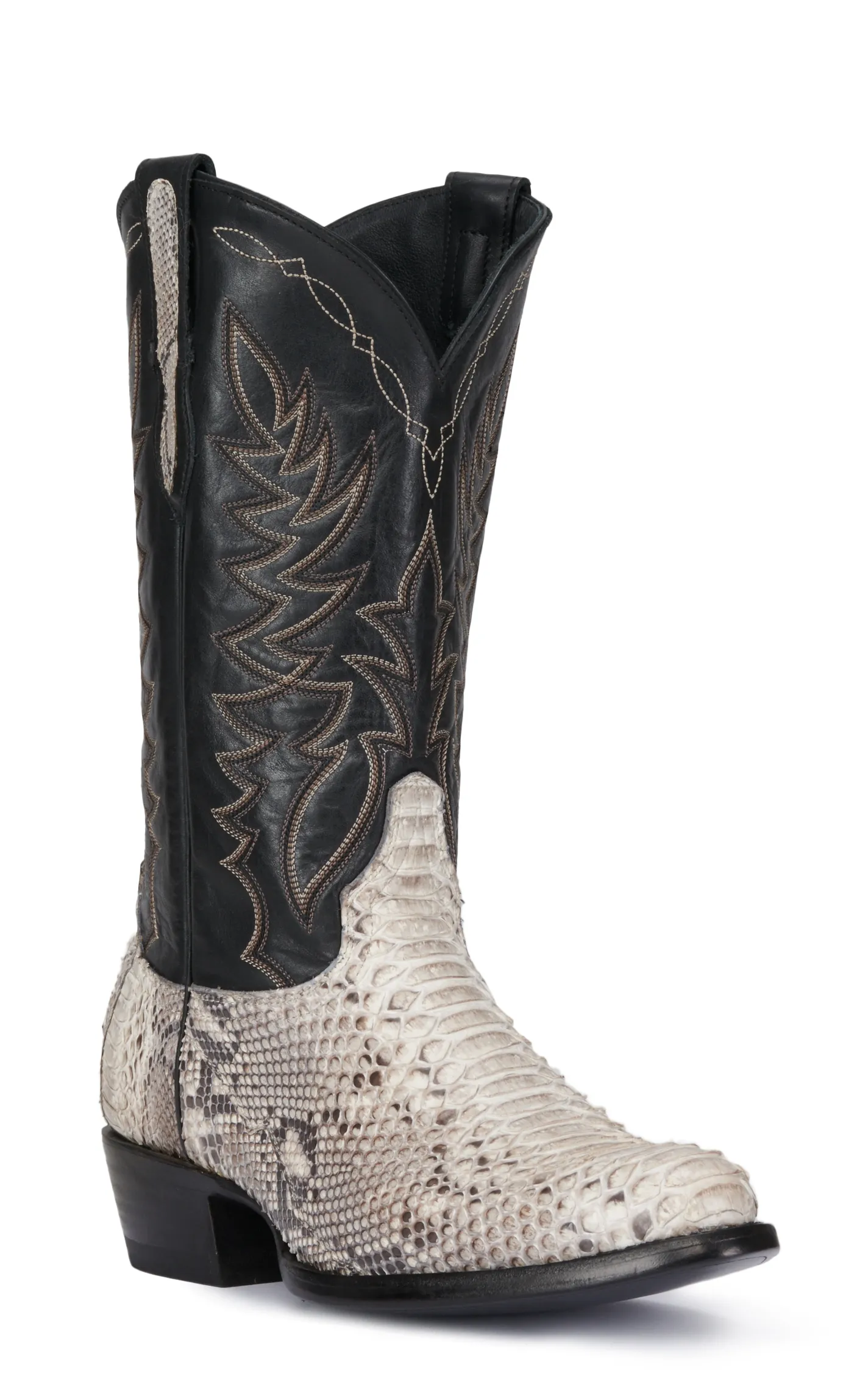 Cavender's Men's Black and Lamesa Natural Python R Toe Exotic Cowboy Boots