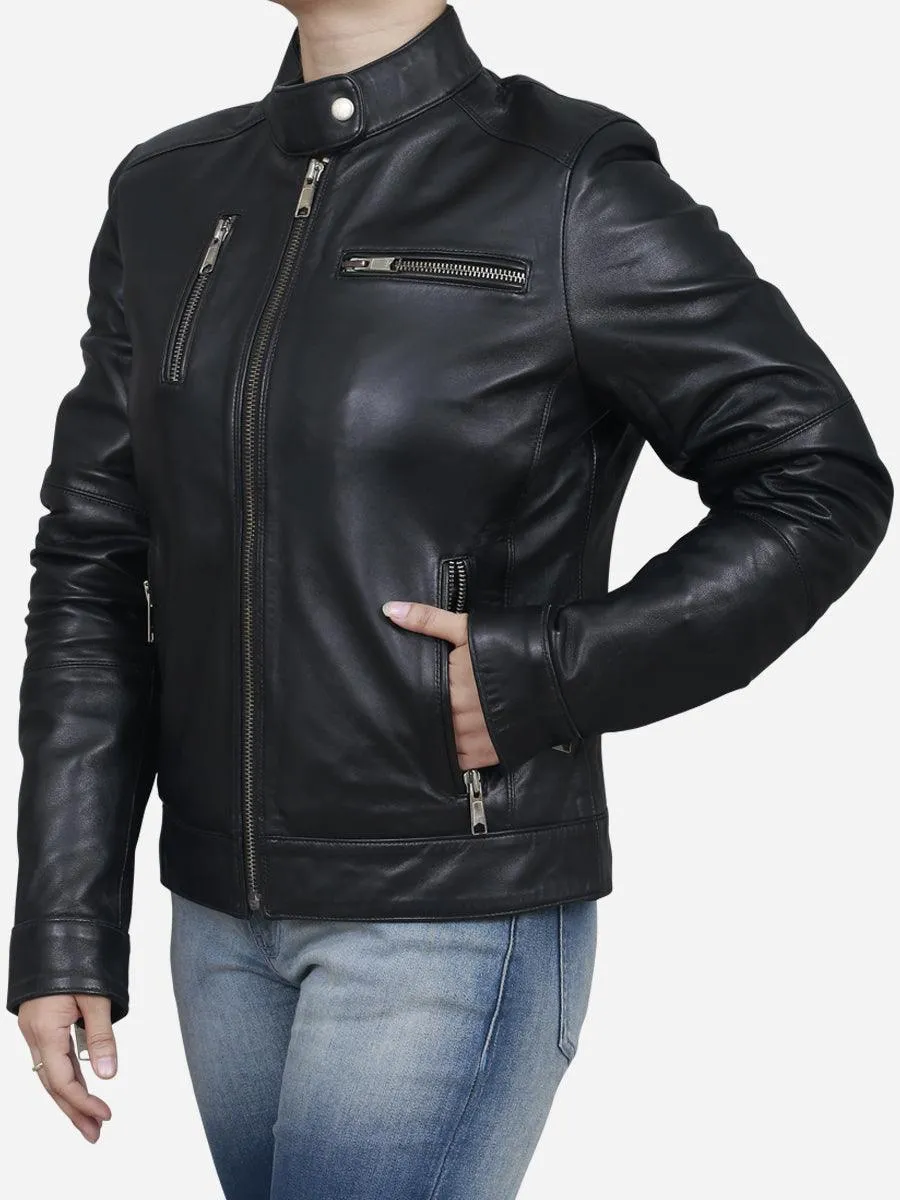 Chloe Women's Black Classic Leather Biker Jacket