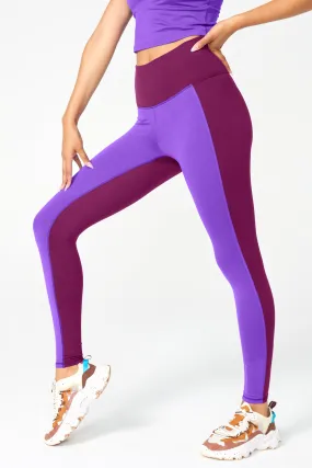 Colorblock TLC Leggings in Black Raspberry and Super Electric Purple