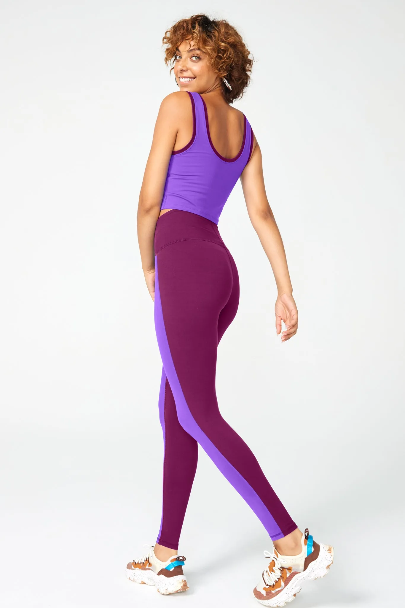 Colorblock TLC Leggings in Black Raspberry and Super Electric Purple