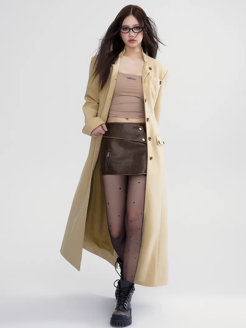 Curve Classy Wool Formal Flare Plain Long-Coat