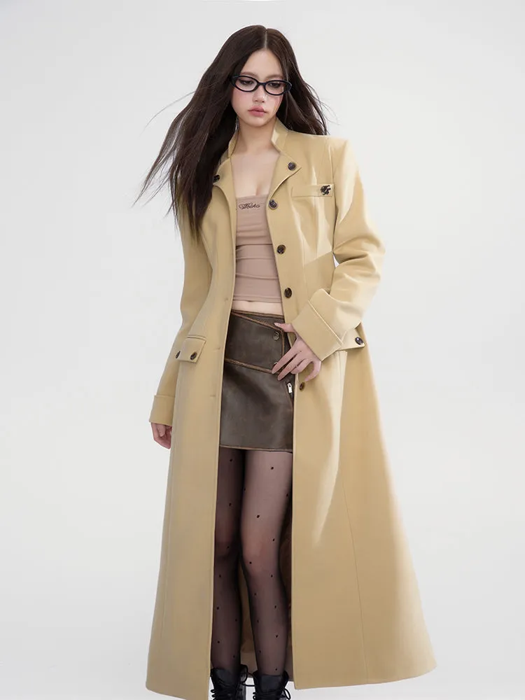 Curve Classy Wool Formal Flare Plain Long-Coat