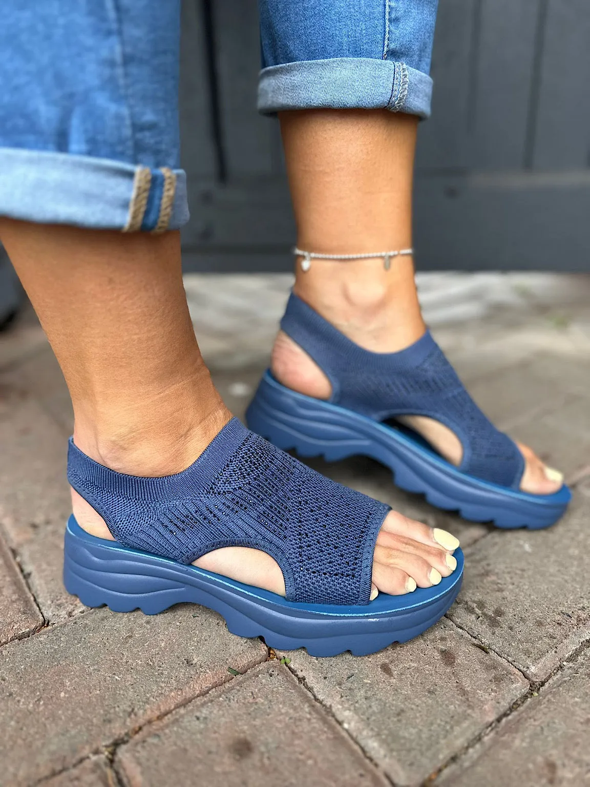 Denim Blue Comfort Fit Diamante Sandals