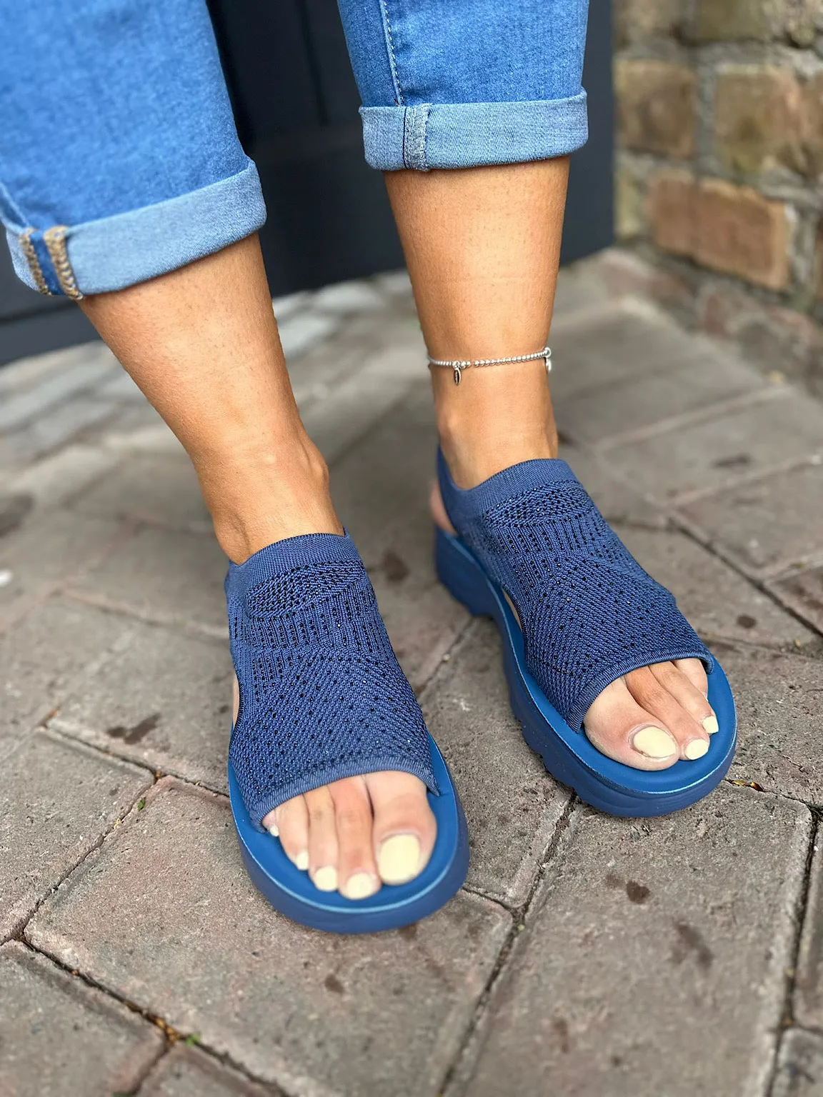 Denim Blue Comfort Fit Diamante Sandals