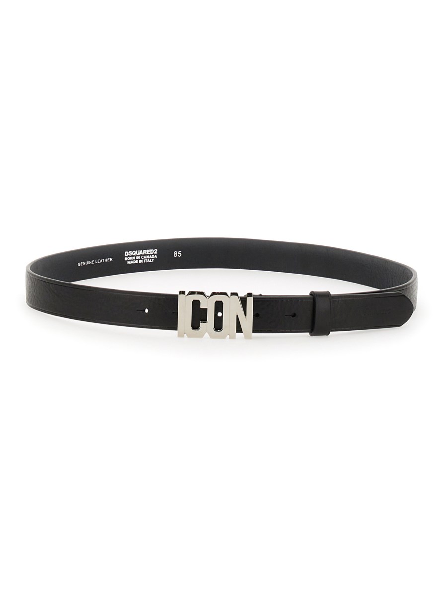 DSQUARED    LEATHER BELT WITH ICON PLAQUE