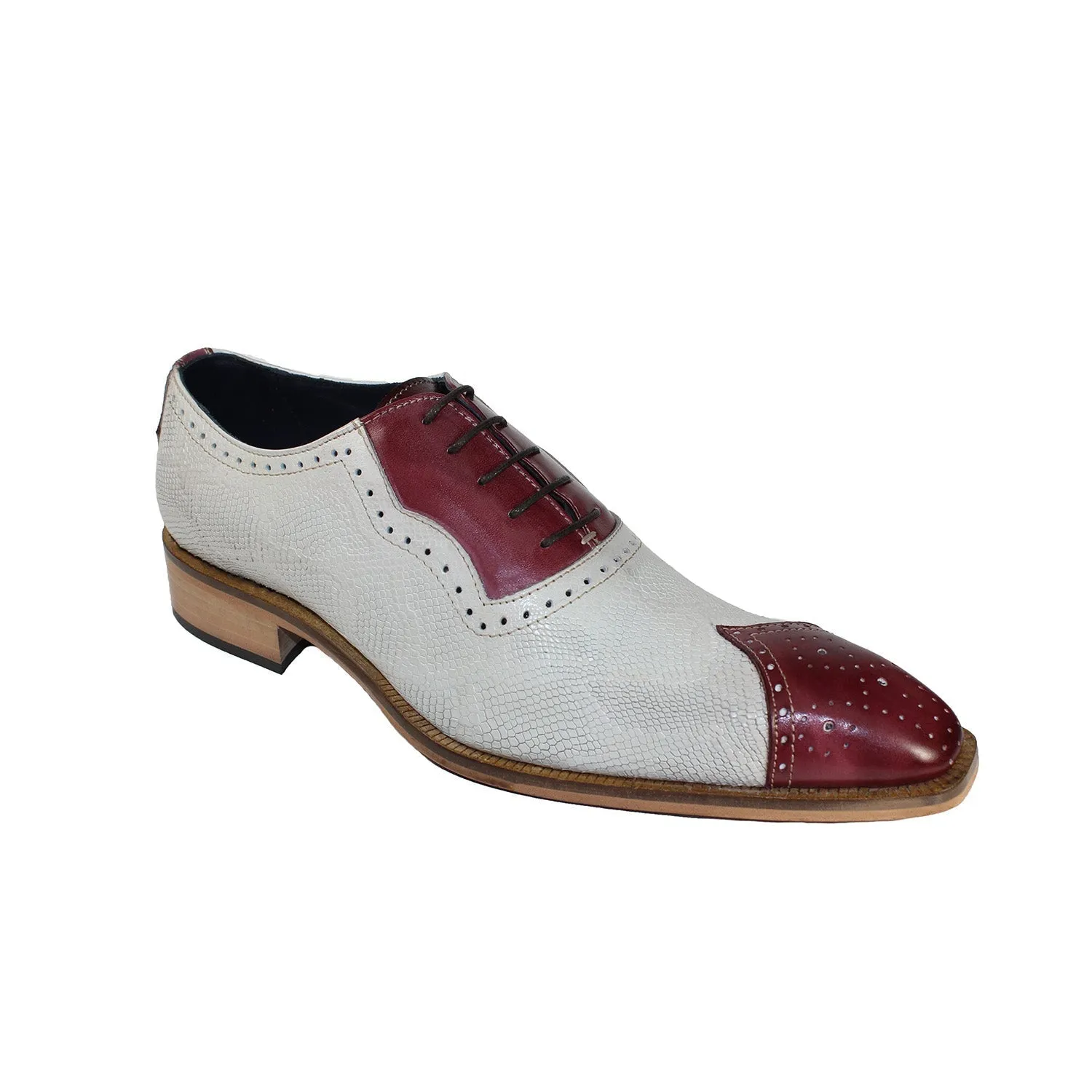 Duca Marino Men's Shoes Bordo/Bone Calf-Skin Leather/Snake Print Oxfords (D1048)