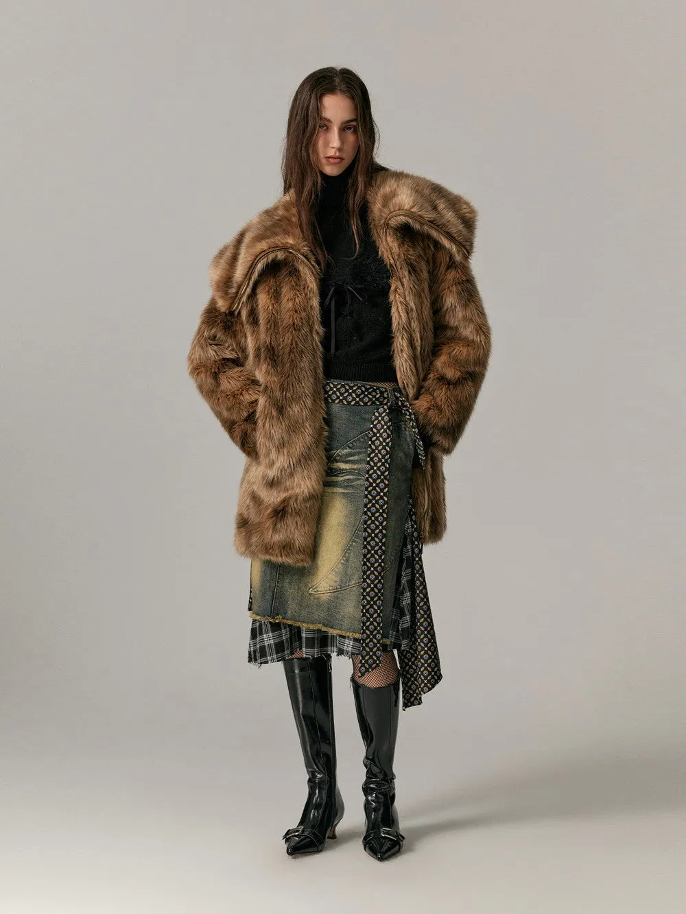 Elegant Long Occasion High-End Big-Collar Fur-Coat