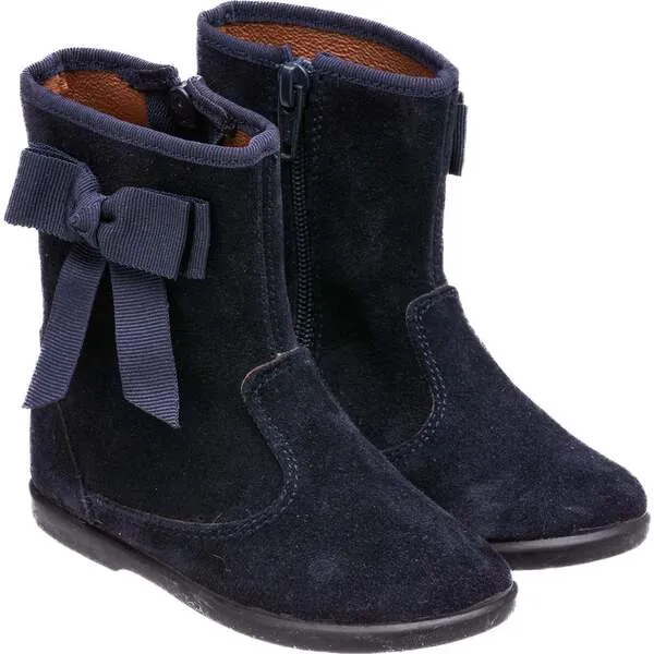 Elephantito Boots with Bow, Suede Navy