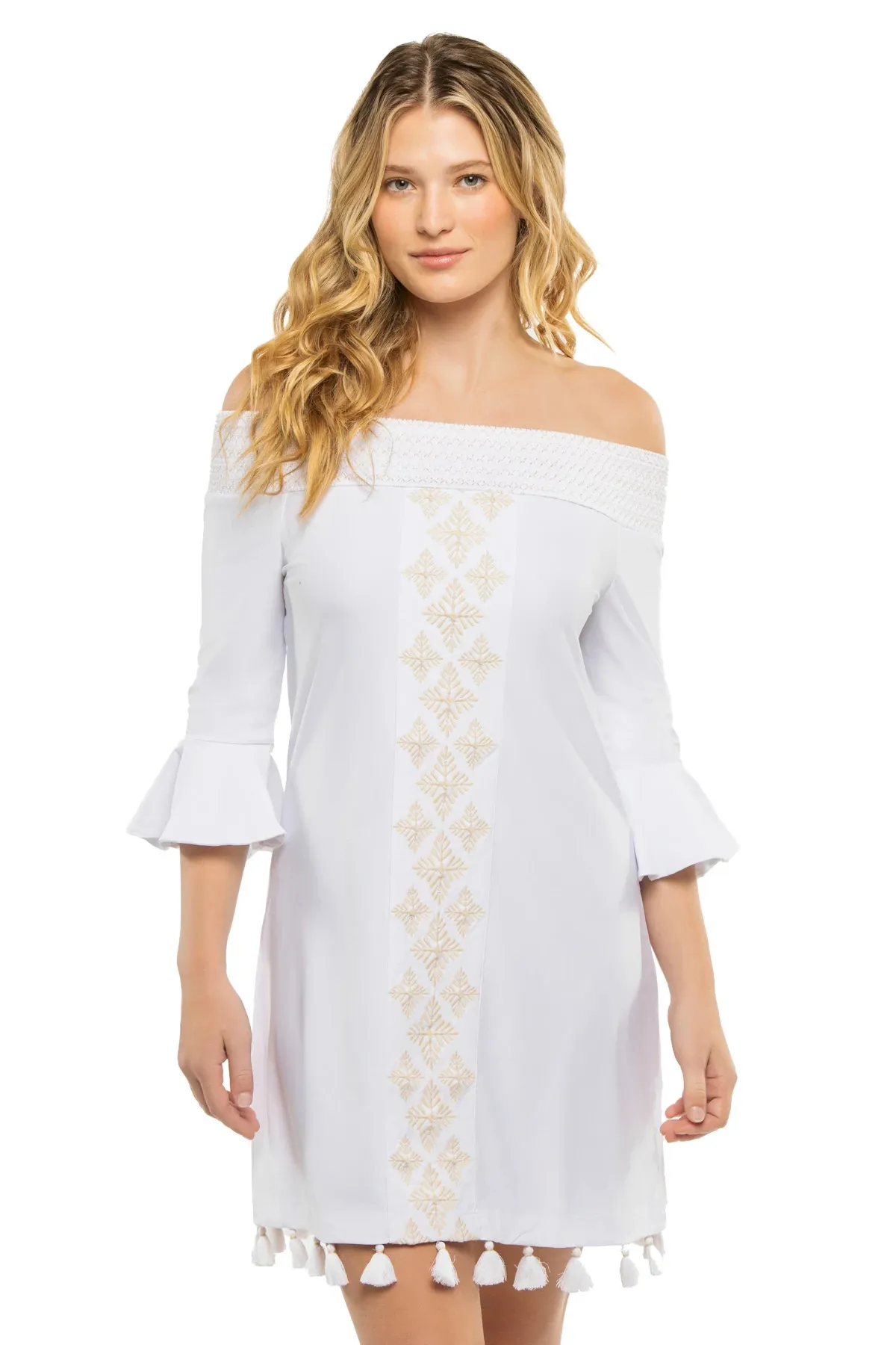 Embroidered Off The Shoulder Mini Dress