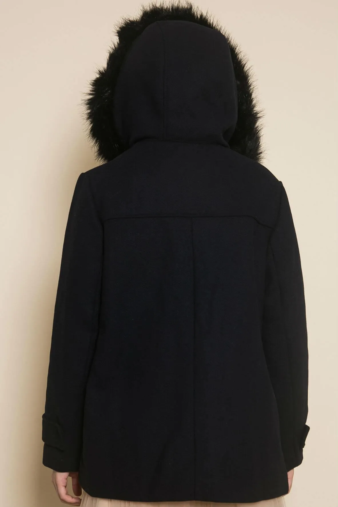 Faux Fur Hooded Wool Coat