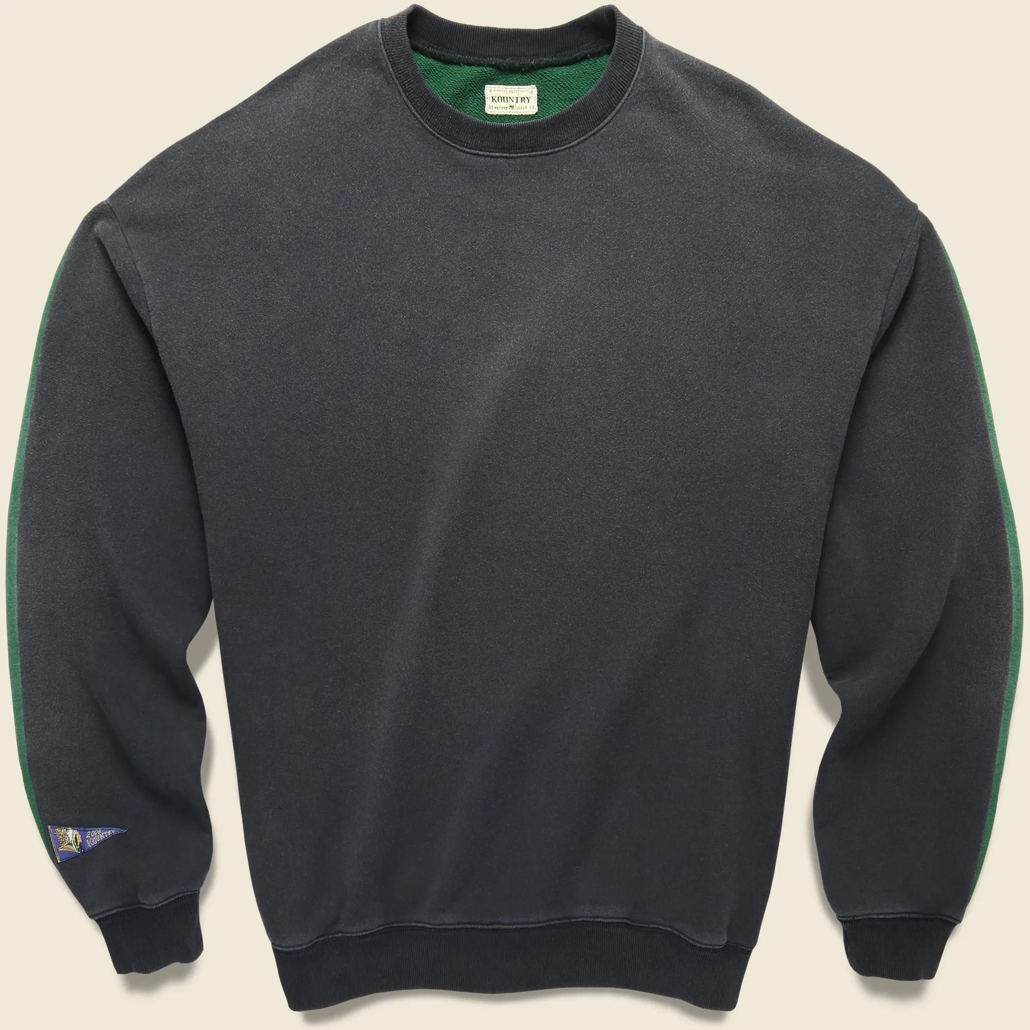 Fleece Knit 2Tones Big Sweatshirt BONE - Black/Green