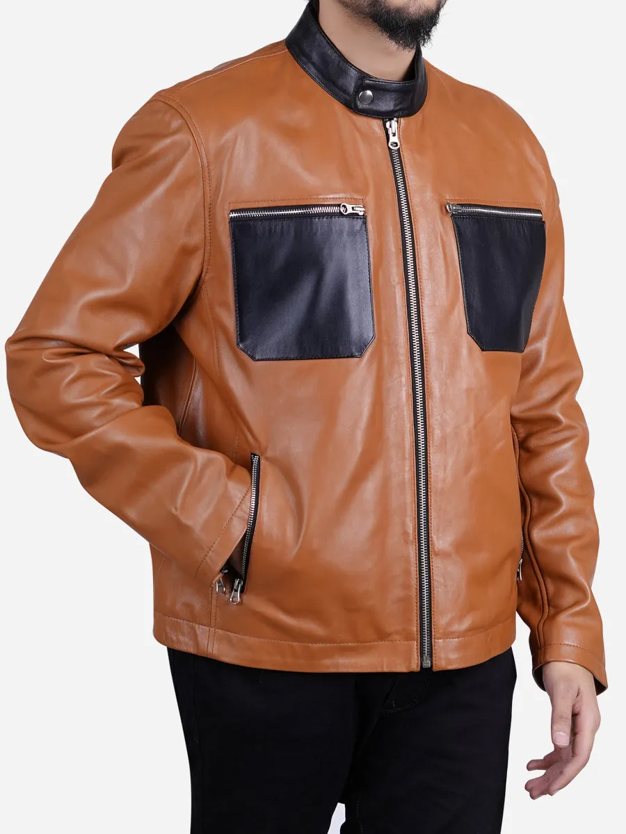 Gavin Men's Tawny Brown Biker Leather Jacket