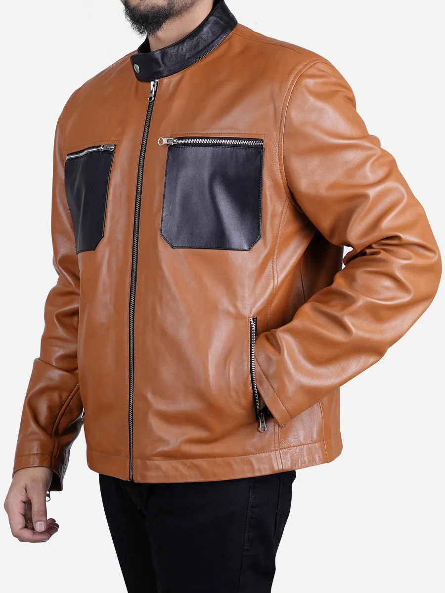 Gavin Men's Tawny Brown Biker Leather Jacket