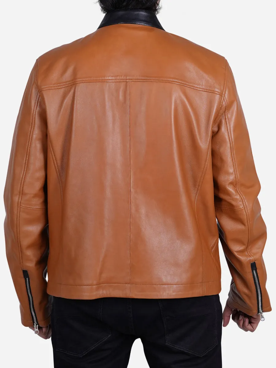 Gavin Men's Tawny Brown Biker Leather Jacket