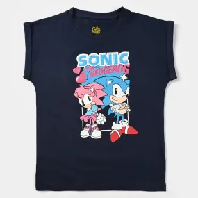 Girls Cotton Jersey T-Shirt H/S Sonic-True Navy