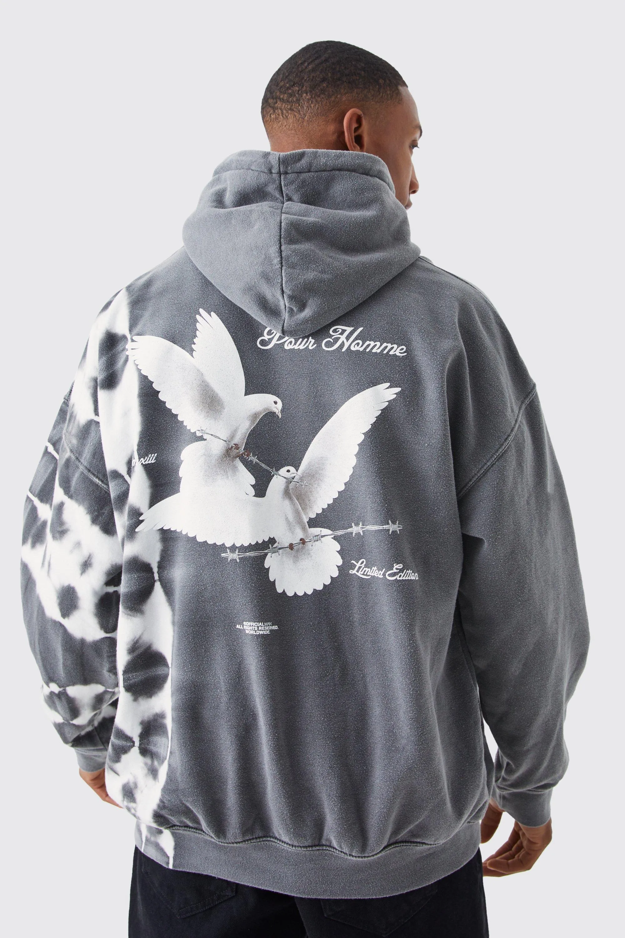 Hoodies & Sweatshirts | Oversized Bleach Tie Dye Graphic Hoodie | boohooMAN