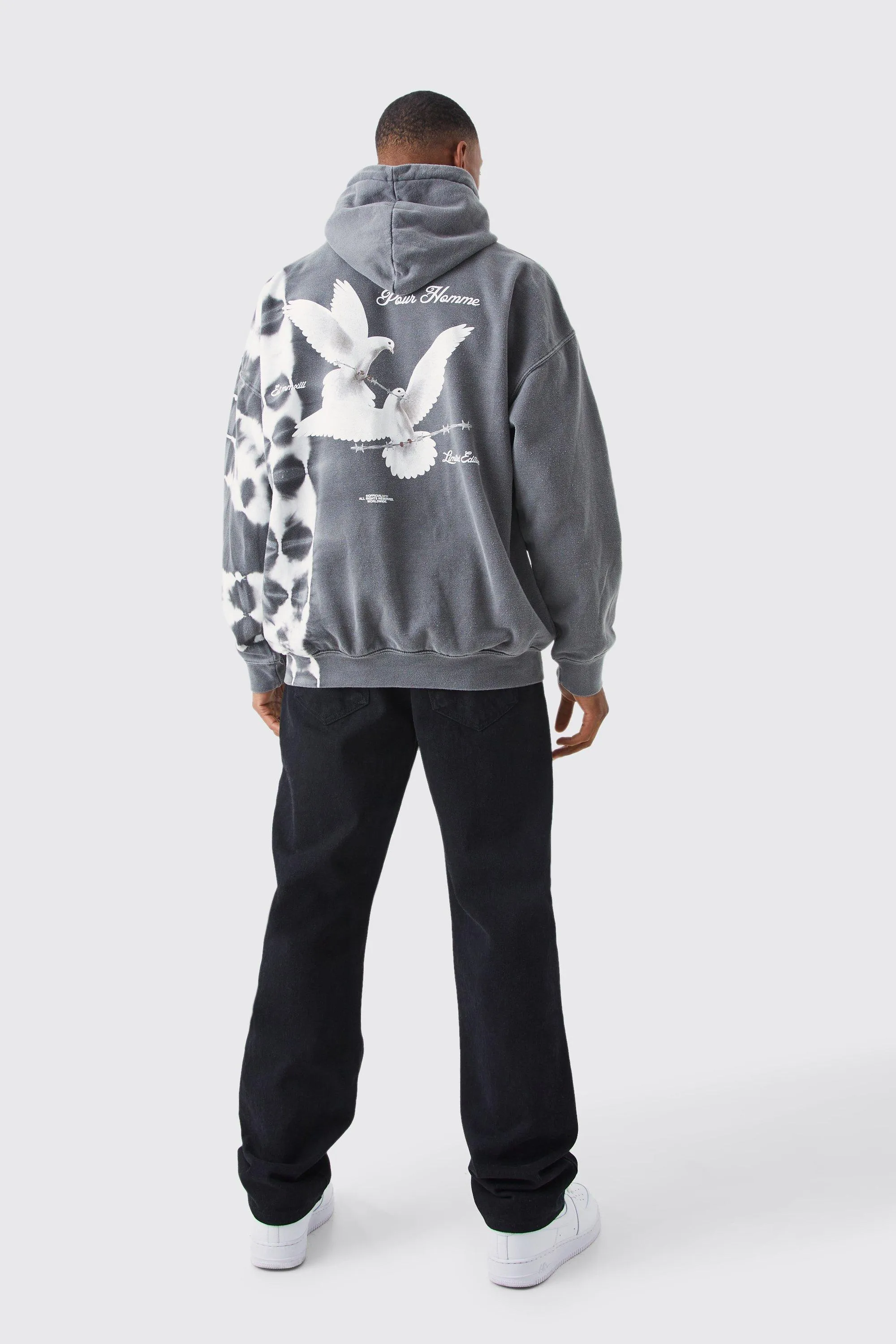 Hoodies & Sweatshirts | Oversized Bleach Tie Dye Graphic Hoodie | boohooMAN