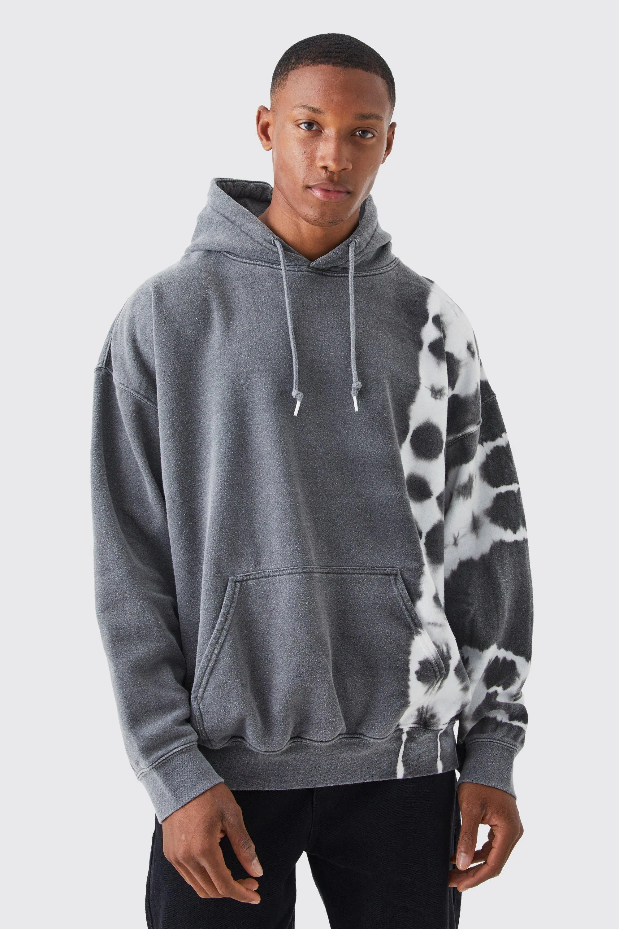 Hoodies & Sweatshirts | Oversized Bleach Tie Dye Graphic Hoodie | boohooMAN