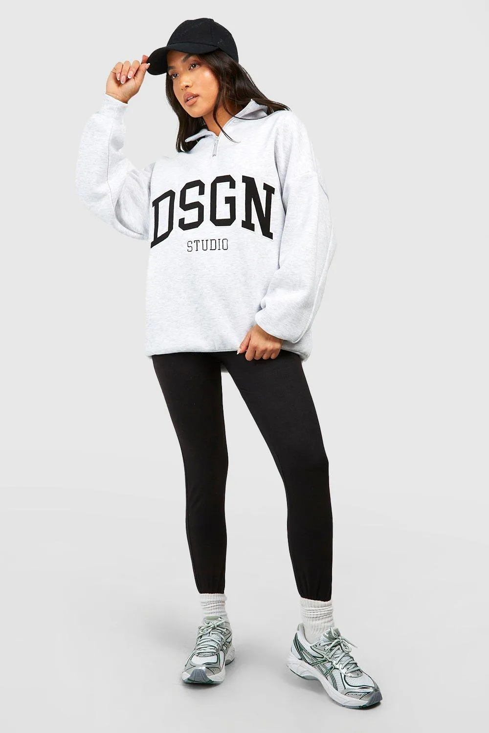 Hoodies & Sweatshirts | Petite Half Zip Applique Oversized Sweatshirt | boohoo