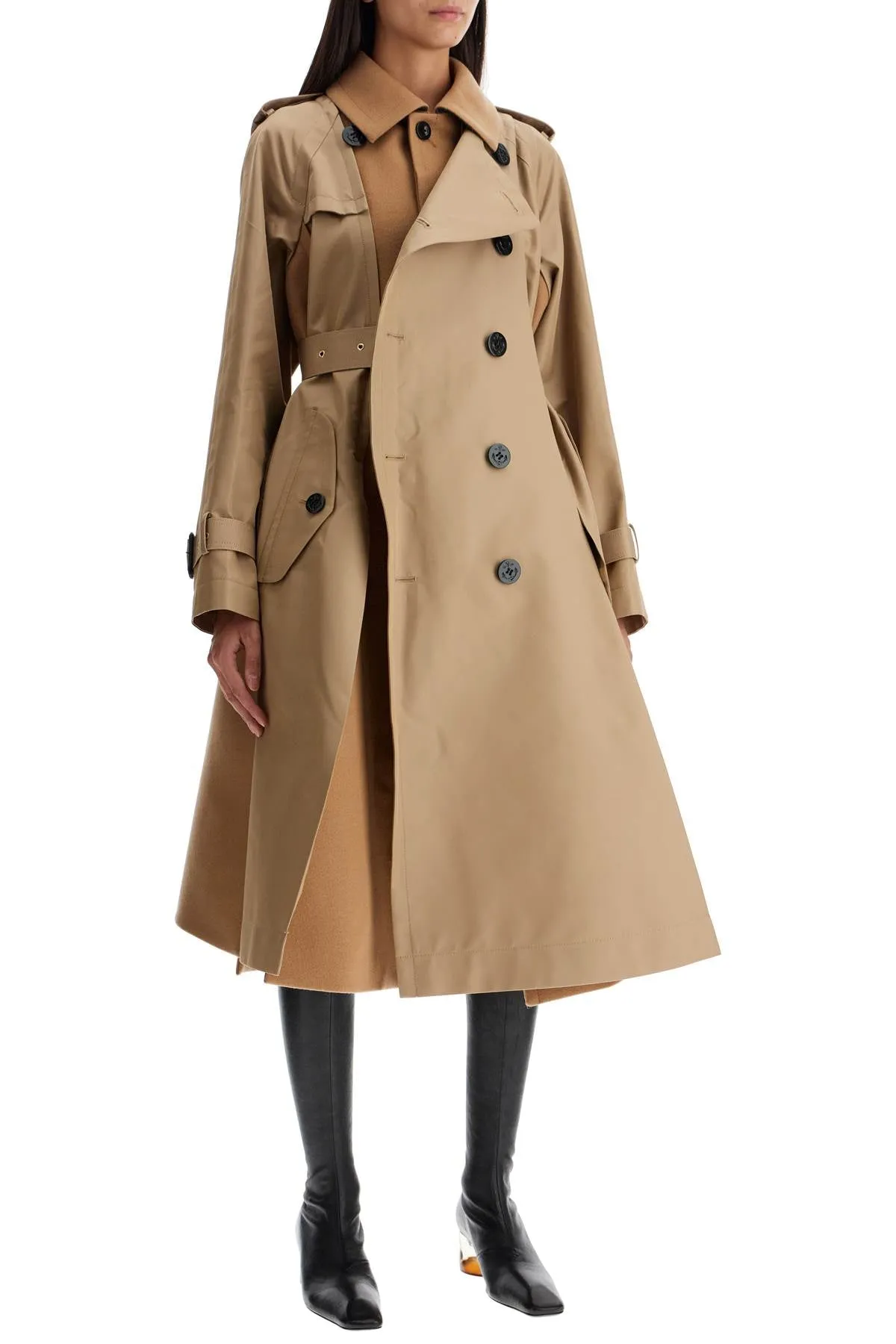 hybrid coat in gabardine and 24 07349 BEIGE