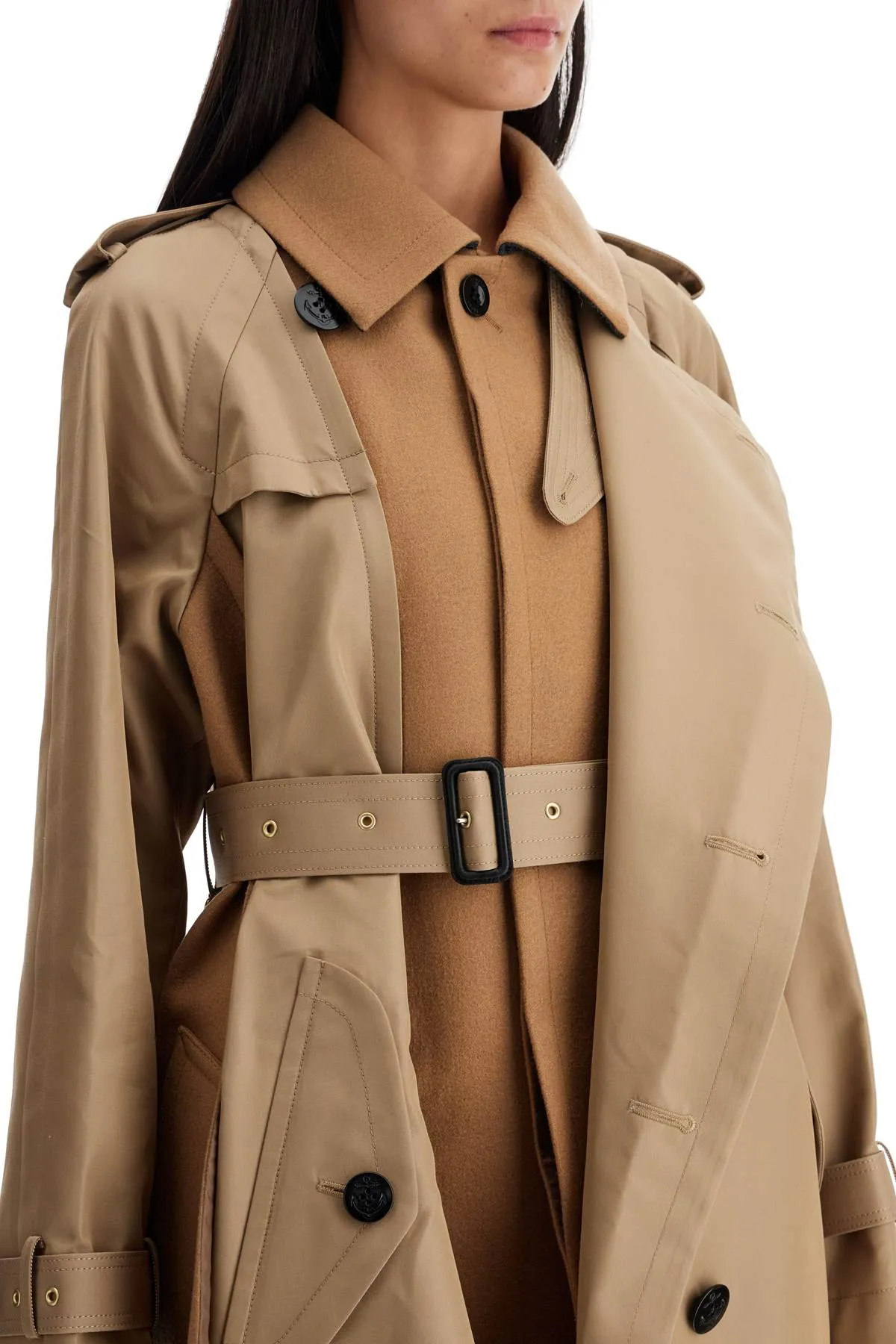 hybrid coat in gabardine and 24 07349 BEIGE