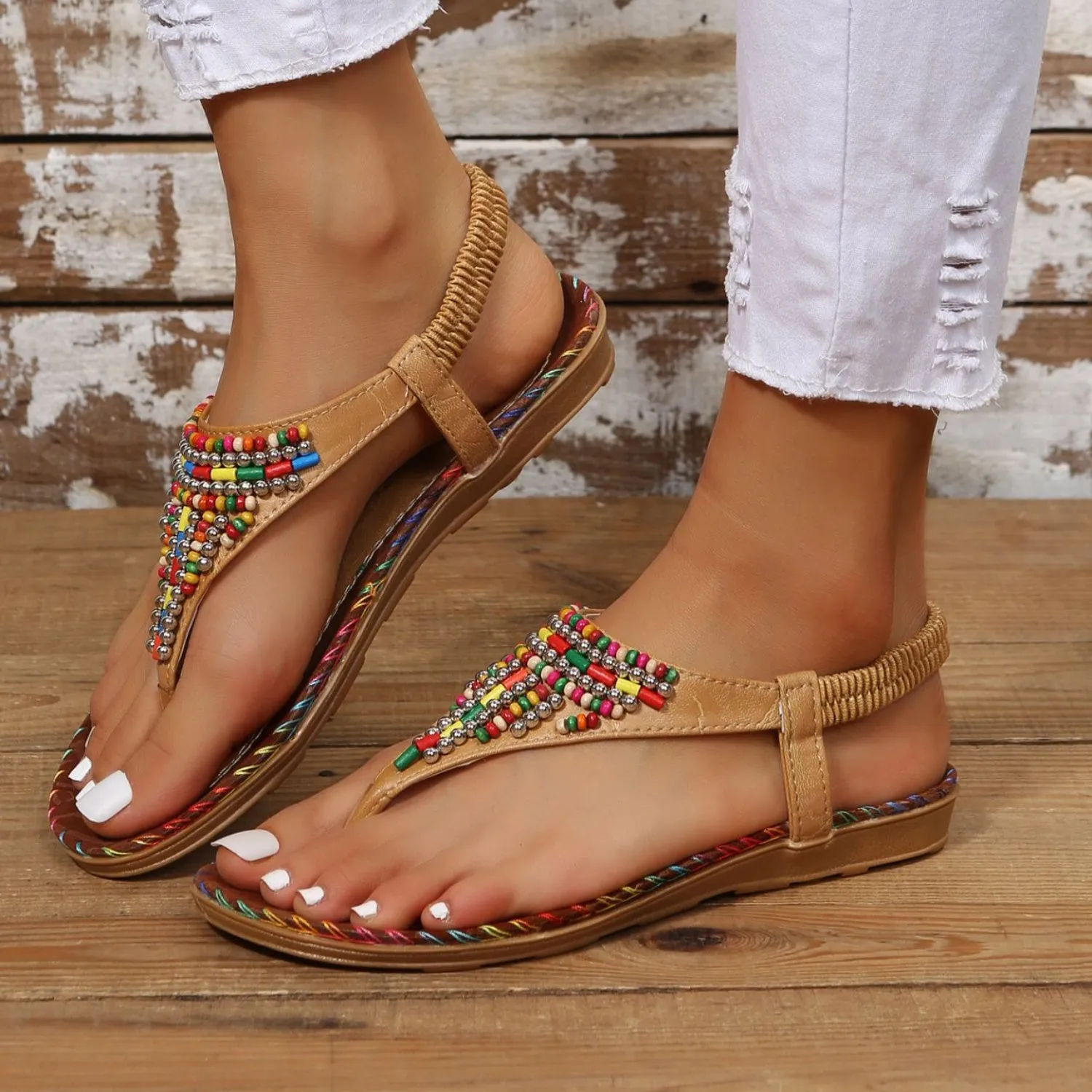 Julie Beaded Leather Open Toe Sandals