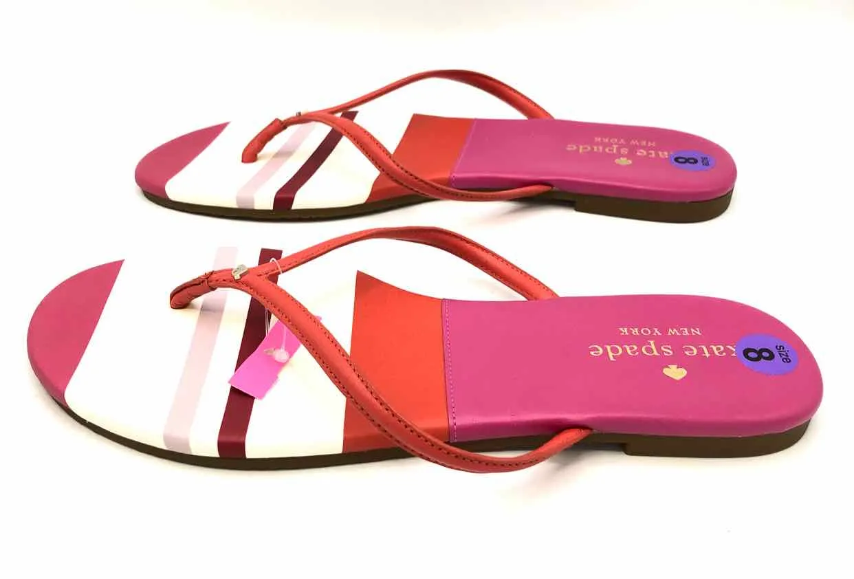 KATE SPADE Red Pink Multi Leather Upper Flip Flop Shoe Size 8 Shoes