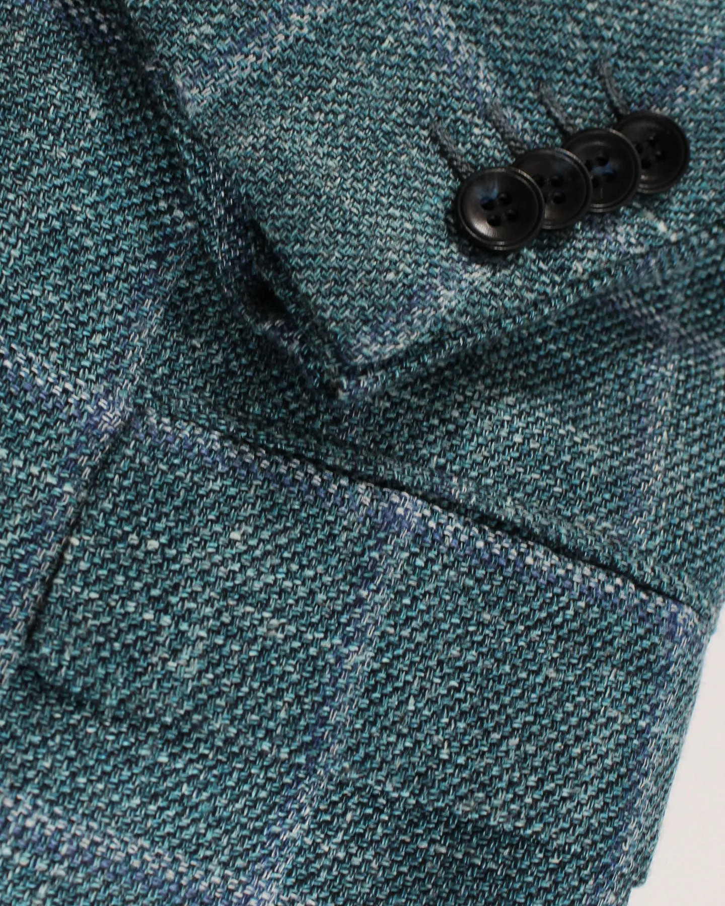 Kiton Sport Coat EU 54 / US 42 Cashmere Linen Silk Teal Blue Windowpane